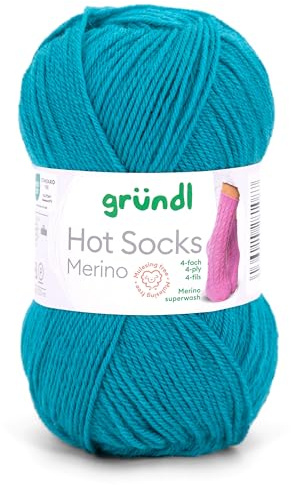 Gründl Hot Socks Merino, Sockenwolle mit Merinowolle, Strumpfwolle 4-fädig 50g / 200m, Sockengarn 4fädig uni einfarbig (20 teal)