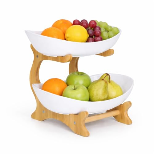 Tiered Fruit Bowl | Serving Bowls for Snacks & Dessert | Fruit Basket | Serving Platters For Parties | Food Stand | Afternoon Tea Stand | Serveware for Weddings, Conferences, Events (2-Tier)