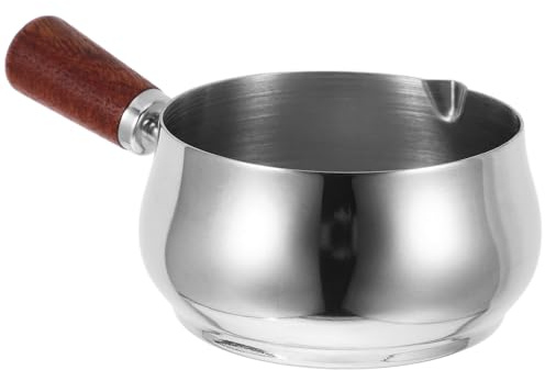 Cabilock Plato Diseño Elegante y Resistente de Acero Inoxidable con Mango de Madera para Salsa Capacidad 180ml Adecuado para Restaurantes Occidentales y Uso en Casa