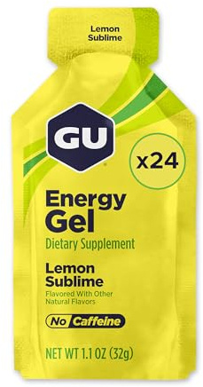 GU ENERGY GEL - Citron - Boîte de 24 gels - Gel énergétique - Sodium - BCAA - Idéal pendant l'effort 100Kcal