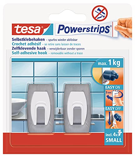 tesa 57999-00000-00 tesa Powerstrips Haken Small Metall Design, Konvex 2 Haken/4 Strips Small