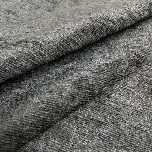 Charcoal Grey Designer Luxury Soft Plain Solid Heavy Weight Upholstery Curtain Cushion Chenille Velvet Fabric FIRE Retardant Shimmering Look Sofa Furniture Material Sold by The METRE