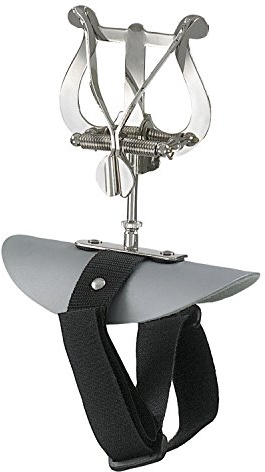 Riedl Marschgabe für Querflöte mit Platte/Halter aus Aluminium / Klettverschluss (Riedel, Ständer, Notenhalter, Lyre) - vernickelt, mit großer Lyra