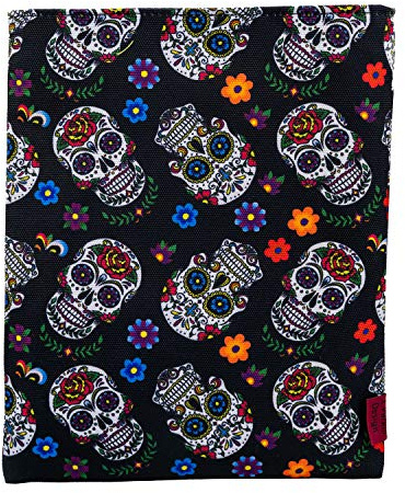 LParkin, Buch-Umschlag, buntes Totenkopf-Design, Größe M, Geschenkidee M, 27,9 x 21,6 cm, Geschenke für Buchliebhaber