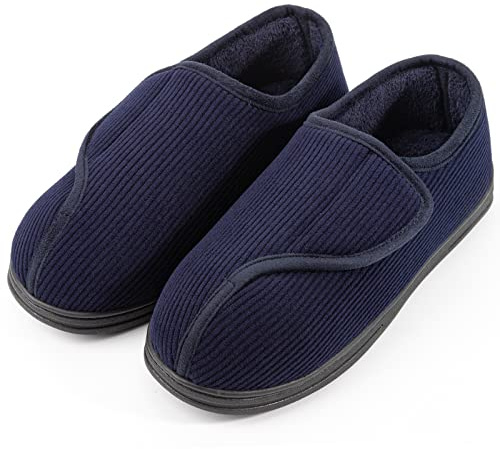 LongBay Men's Wide Fit Slippers Memory Foam for Diabetic Swollen Feet Edema | Men's Wide Fit Corduroy Slippers, Diabetic Swollen Feet, Warm Corduroy, Memory Foam, Indoor Outdoor, Gift For Mature Adults
