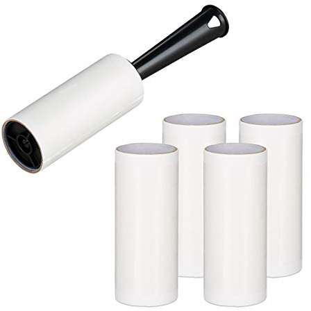 Relaxdays Fusselrolle mit 4 Ersatzrollen, Fusselroller Kleidung, gegen Fusseln und Haare, Fusselentferner, 50 Blatt