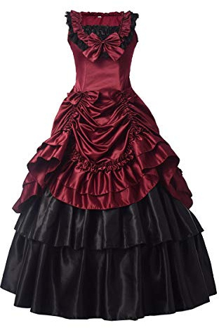GRACEART Damen Satin Gothic Viktorianisches Kleid Renaissance Maxi Kostüm