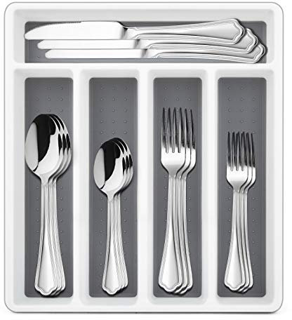 HaWare Besteck-Set mit Schublade Organizer Tablett, 40-teilig, Edelstahl Besteck, zeitloses und elegantes Design für Zuhause, Hotel, Hochzeit, hochglanzpoliert und spülmaschinenfest