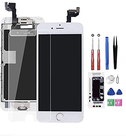 Allfixparts Écran tactile LCD de remplacement pour iPhone 6S - Écran complet pour A1633, A1688, A1700, bouton d'accueil de proximité, haut-parleur, appareil photo avant et outil de réparation (blanc)
