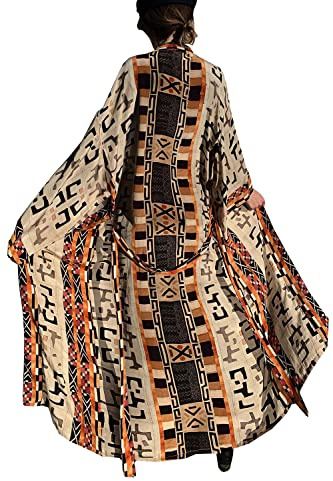 YouKD Bohemian Kimono Long Sleeve Cardigan Beach Swimsuit Cover Up Maxi Dress for Women