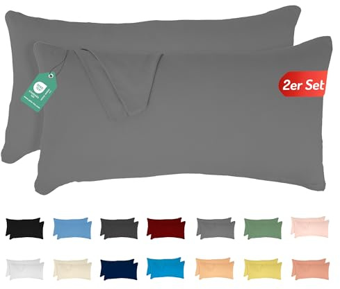 Livessa 2er Set Kissenbezug 40 x 80 cm -Verdeckter Reißverschluss an der Langen Seite, Kopfkissenbezug aus%100 Baumwolle Jersey Stoff, Ultra weich und atmungsaktiv, Oeko-Tex Zertifiziert