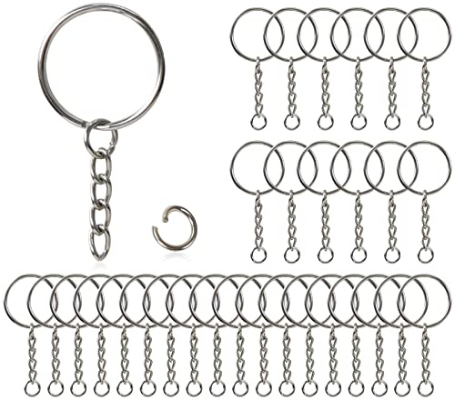 Redamancy 60 Pcs Anneaux Porte Clé, Kit Porte Clé, (30 Pièces Anneaux de Saut Ouverts+30 Pièces Porte Clef), Anneau Porte Clé Avec Chainette, pour Porte Clés et Loisirs Créatifs, Bricolage Bijoux