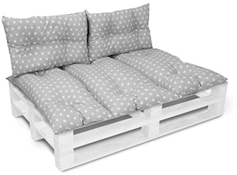 Amilian Palettenkissen Set 1x 120x80 cm+ 2X 40x60 cm- Auflagen, Kissen & Polster, Ideal für Indoor und Outdoor Nutzung- Bodenkissen, Robustes Palettenkissen Outdoor - Sterne
