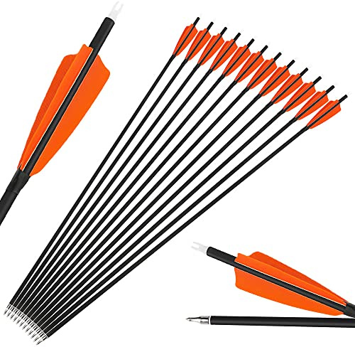 SHARROW Bogenschießen Carbonpfeile Jagdpfeile 28/30/31 Zoll Bogenpfeile Spine 500 Pfeile für Bogen mit Natürliche Feder für Außenaufnahmen (28, Orange)