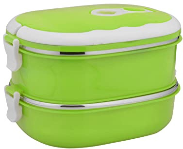 WMLBK Thermal Bento Lunch Box with Stainless Steel Thermal Insulation, Food Container Leak Proof For Kids Adult Student Children, Food Storage Box for Work School Office Picnic (Green 2 layer)