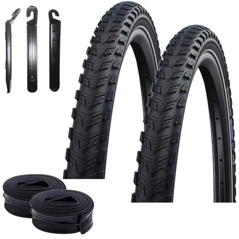 2 x Schwalbe Marathon GT 365 Performance DualGuard E-50 mit Reflex Fahrradmantel 55-559 (26 x 2,15) + 2 Schläuche SV13 inkl. Reifenheber