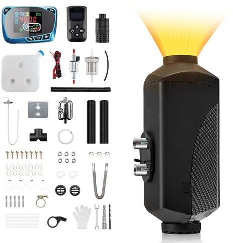 FVLFIL 1inchome Dieselheizung, Standheizung Diesel, 12V Lufterhitzer, 2KW/5KW/8KW Air Diesel Heizung mit Schalldämpfer, LCD Schalter u. Fernbedienung für Auto RV Boote LKW KFZ PKW Wohnmobil
