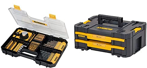 DEWALT Coffret TSTAK avec 100 Accessoires de Perçage et de Vissage - Spécial Béton & Mallette de Transport TSTAK Box IV - Caisse de Rangement Vide - avec 2 Tiroirs et 1 Diviseur - 440 x314 x 176 mm