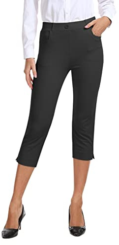 AjezMax Pantalones de Capri para Mujer Cintura Alta Oficina Trabajo Negocios Casual Yoga Leggings Verano Pantalones con Bolsillos