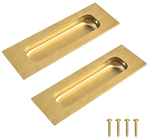 MOROBOR Tiradores cuadrados cepillados de color dorado, tiradores empotrados para dedos, 11,9 cm de longitud, tiradores deslizantes, de acero inoxidable, para armarios de ropa, cajones, 2 piezas