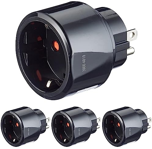 Brennenstuhl Reisestecker/Reiseadapter (Reise-Steckdosenadapter für: USA Steckdose und Euro Stecker) 15Am| Max 1875W, schwarz (Packung mit 4)