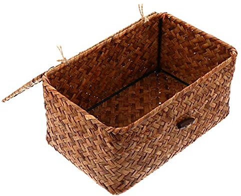 Gewebter Aufbewahrungskorb, rechteckige Weidenkörbe, natürlich gewebte Hyazinthe, Aufbewahrungsbox mit Deckel for Kleidung, Spielzeug, Make-up, Bücher, Handtücher, Kinderzimmer/883 ( Color : Orange Si