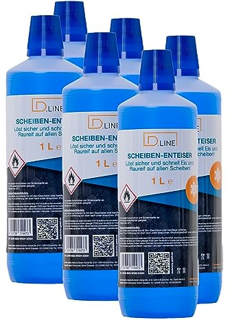 D.LINE Scheibenenteiser, 1 Liter, 6X 1 Liter | Löst sicher und schnell Eis, Löst Raureif auf, Für alle Scheiben