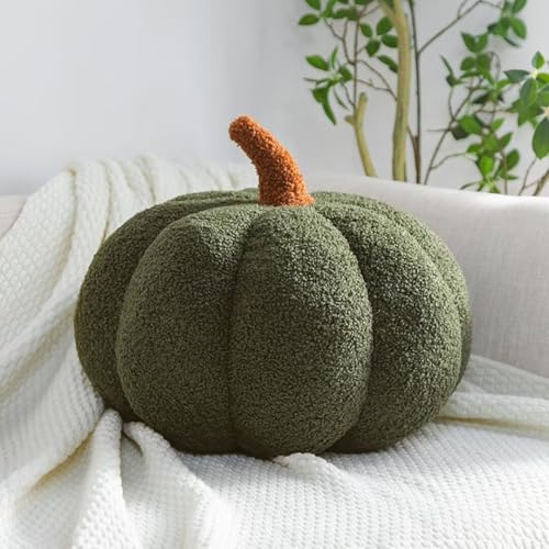 Bettschlange Kürbis Kissen, 3D Kürbis Deko, Halloween Plüsch Gemütliche Herbst Gefüllte Zierkissen für Erntedankfest Weihnachten Schlafzimmer, Stuffed Plushh, Grün, 20cm