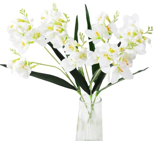 XZJMY Künstliche Freesien-Blumen, künstliche Lilien für Hochzeit, Zuhause, Party, Garten, Geschäft, Büro, Dekoration, Weiß, 3 Stück