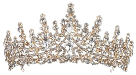 Hochzeit Braut Kristall Tiara,Diadem Kristall Birthday Crown Krone Mädchen Damen Hochzeit Königin Kristalle Prinzessin Krone für Geburtstag Hochzeit Abschlussball Party Dekorationen,Golden