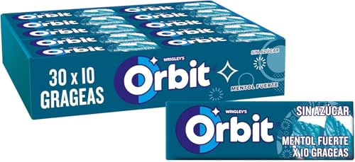 Orbit Chicles Sin Azúcar Mentol Fuerte Grageas 30 Paquetes x 10 u. | Chicle sin azúcar con mentol intenso para aliento fresco duradero -- formato ideal para oficinas y compartir