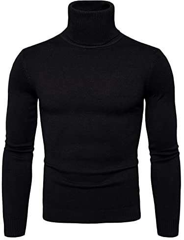 Générique Pull Homme Col Roulé Hiver Chaud À Manches Longues en Laine Épaisse À Col Roulé Torsadé Côtelé Couleur Unie Col Mi-Haut Chandail Automne Hiver sous-Pull Pull De Noël Moche