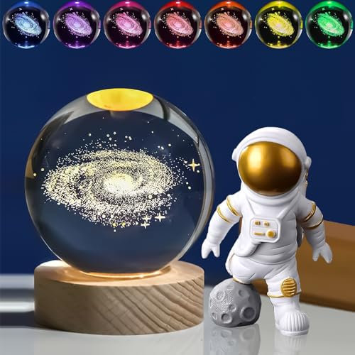 DYOUen Sfera di cristallo 3D luce notturna USB creativa scena notturna sistema solare via lattea lampada LED colorata sfera di vetro con base in legno per ragazzi e ragazze decorazione (galassia)