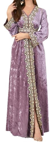 Disimlarl Robe musulmane en velours pour femme Abaya broderie Maroc robe de fête fendue Caftan arabe longue robe, Pnnrk, M