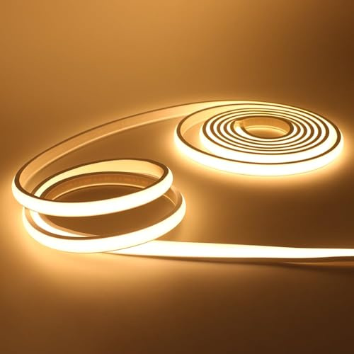 KISUFU Bandeau LED COB 220V, IP65 étanche Flexible néon LED Strip 288 Leds/m Bandes à LED Ruban pour DIY Chambre, Cuisine, Exterieur Maison Décoration. Blanc chaud,4M