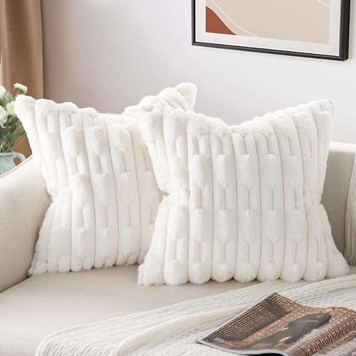 ZWJD 2er Set Creme Kissenbezug 40x40 Kunstpelz Plüsch Kissenbezüge Weiche Kissenhülle Flauschig Dekokissen Moderne Kissen Deko für Wohnzimmer Sofa Schlafzimmer Auto Dekor Sofakissen 40 x 40cm