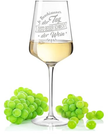 GRAVURZEILE Leonardo - Copa de vino con grabado - Je Schissener der Tag - Divertidos regalos con frase para hombres y mujeres - Adecuado para vino tinto, vino blanco y Aperol - Color: Puccini