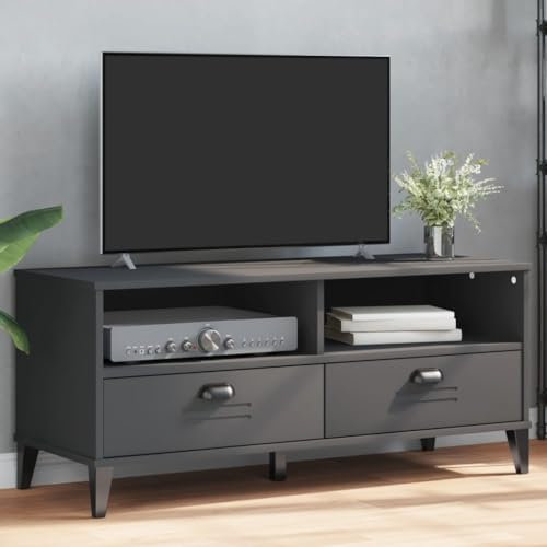 Homgoday Meuble TV VIKEN Gris anthracite en bois massif de pin, meuble TV salon, table basse pour TV, meuble de salon industriel, meuble TV