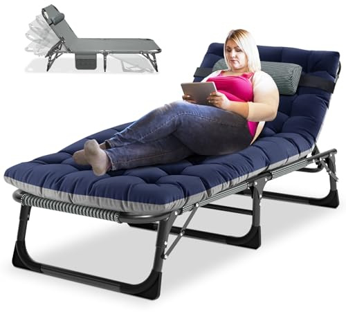 SUNYRISY Chaise longue pliante lit de camping réglable robuste matelas et appui-tête lit de jardin surdimensionné portable pour la maison, le bureau, la sieste, la terrasse,