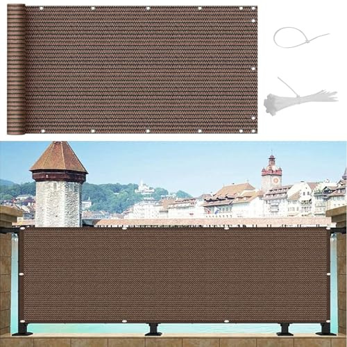 Balkon Sichtschutz Balkonabdeckung 55 x 420 cm Wind- Und Uv-Schutz Balkonumspannungen Terrassen Sichtschutz mit Kabelbinder Ohne Bohren für Balkongeländer, Terrasse, Braun