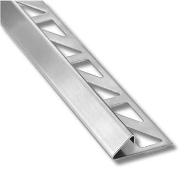 Dreieckiges 45° Übergangsprofil Edelstahl Fliesenprofil V2A 2,5m 10mm | Für saubere Abschlüsse an Bodenbelägen und Wandanschlüssen, für 10mm Fliesenhöhe, 2,5m, V2A Edelstahl, gebürstet, silber