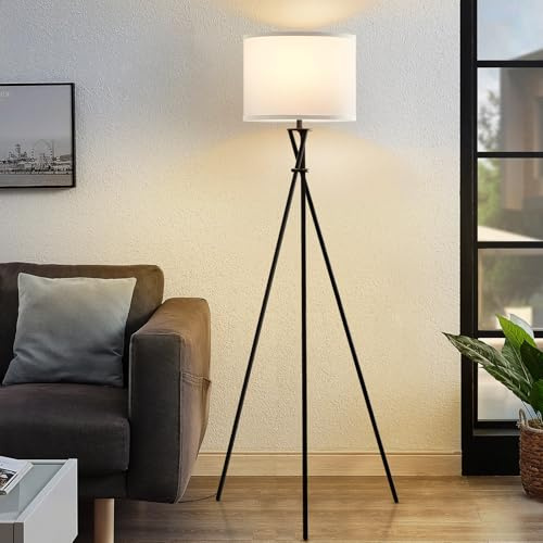 GyroVu Stativ Stehlampe für Wohnzimmer, Stehleuchte mit Fußschalter | Moderne Floor Lamp mit weißem Schirm für Wohnzimmer, Schlafzimmer, Büro (Glühbirne nicht enthalten)