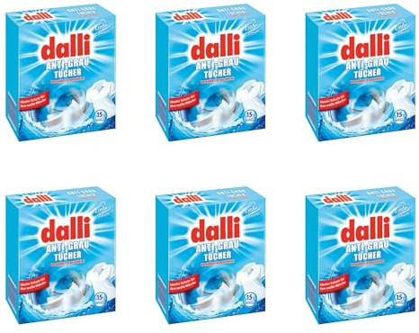 dalli Anti-Grau Tücher I 6 x 15 Waschladungen pro Packung I Verhindert Grauschleier & Farbverlust bei heller Wäsche | 6er Pack