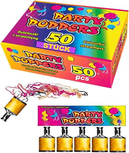 h2i Schampus Partyknaller | 50 St. | Ziehknaller Knallflasche Trickknaller | der perfekte Scherzartikel für Silvester Halloween Geburtstag & Partys – Spaß garantiert |a| Jugendfeuerwerk Kat F1