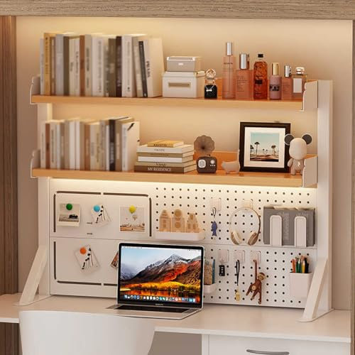 JXYQZD Pegboard Métal, Panneau Perforé Bureau, Panneau Perforé D'extension de Bureau, Étagère de Bureau Réglable, pour Bureau, Chambre à Coucher(Natural,60cm/23.6 in)