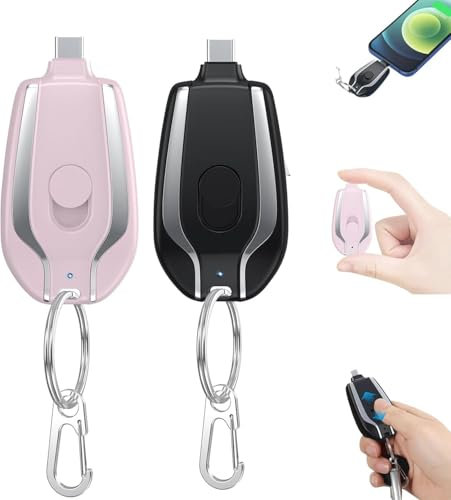 MUMQAQ Llavero de batería externa, 1500 mAh, mini cápsula de emergencia, llavero cargador portátil para iPhone o tipo C, batería externa ultra compacta portátil de carga rápida, llavero para teléfono