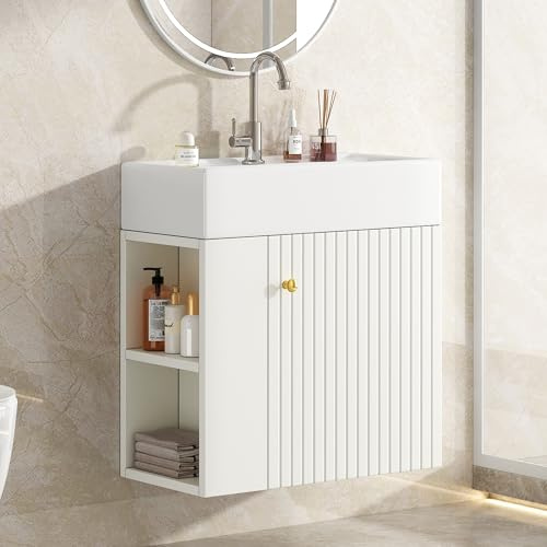 Merax Waschbecken mit Waschtischunterschrank und Badezimmer Set Möbel, 55 cm, Weiß