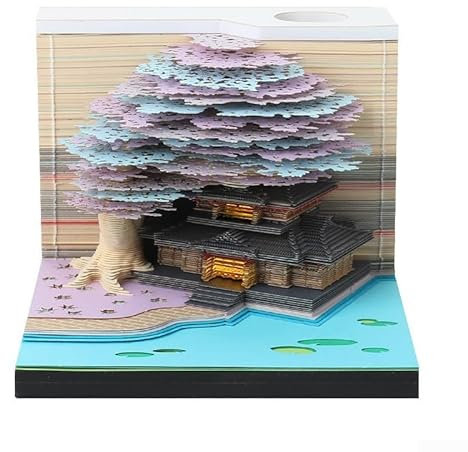 YUANGANG Treehouse - Blocco note con luce a LED, calendario creativo da scrivania, per casa, ufficio, scrivania, intaglio, artigianato artistico per Capodanno (viola)