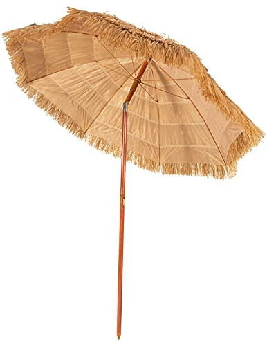 GOPLUS Parasol Paille en Chaume de PP, 2M Parasol de Plage Exotique Tropical Réglable Pliant, pour Jardin/Terrasse/Balcon, Base Non Incluse