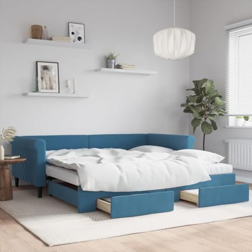 LAPOOH Tagesbett Ausziehbar mit Schubladen Blau 100x200 cm Samt, Schlafsofa, Daybed, Bettsofa, Sofa Bed, Sofabett, Schlafcouch, Jugendbett, Bettgestell, Bettcouch - 3197849